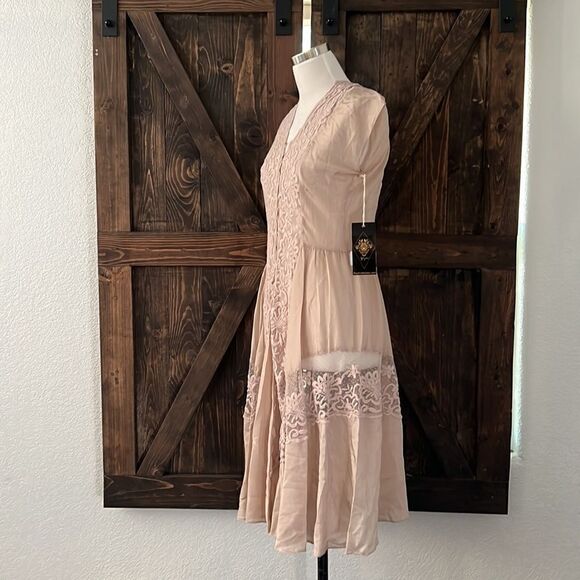NWT Johnny Was Silk Lace Dress Biya Romantic Flapper Victorian Goth Blush Pink S - Picture 3 of 12